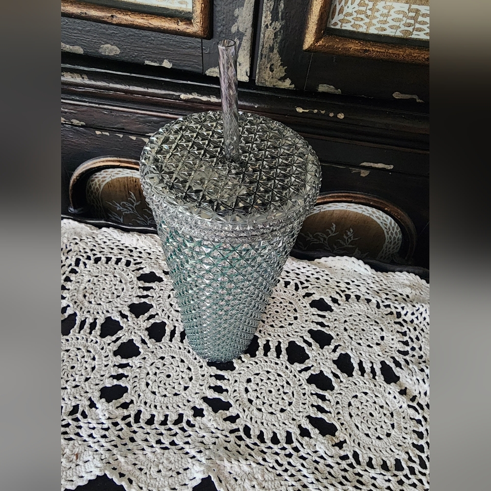 NWT Black, Green & Silver Glitter Tumbler W/ Straw Lid Reusable 26oz